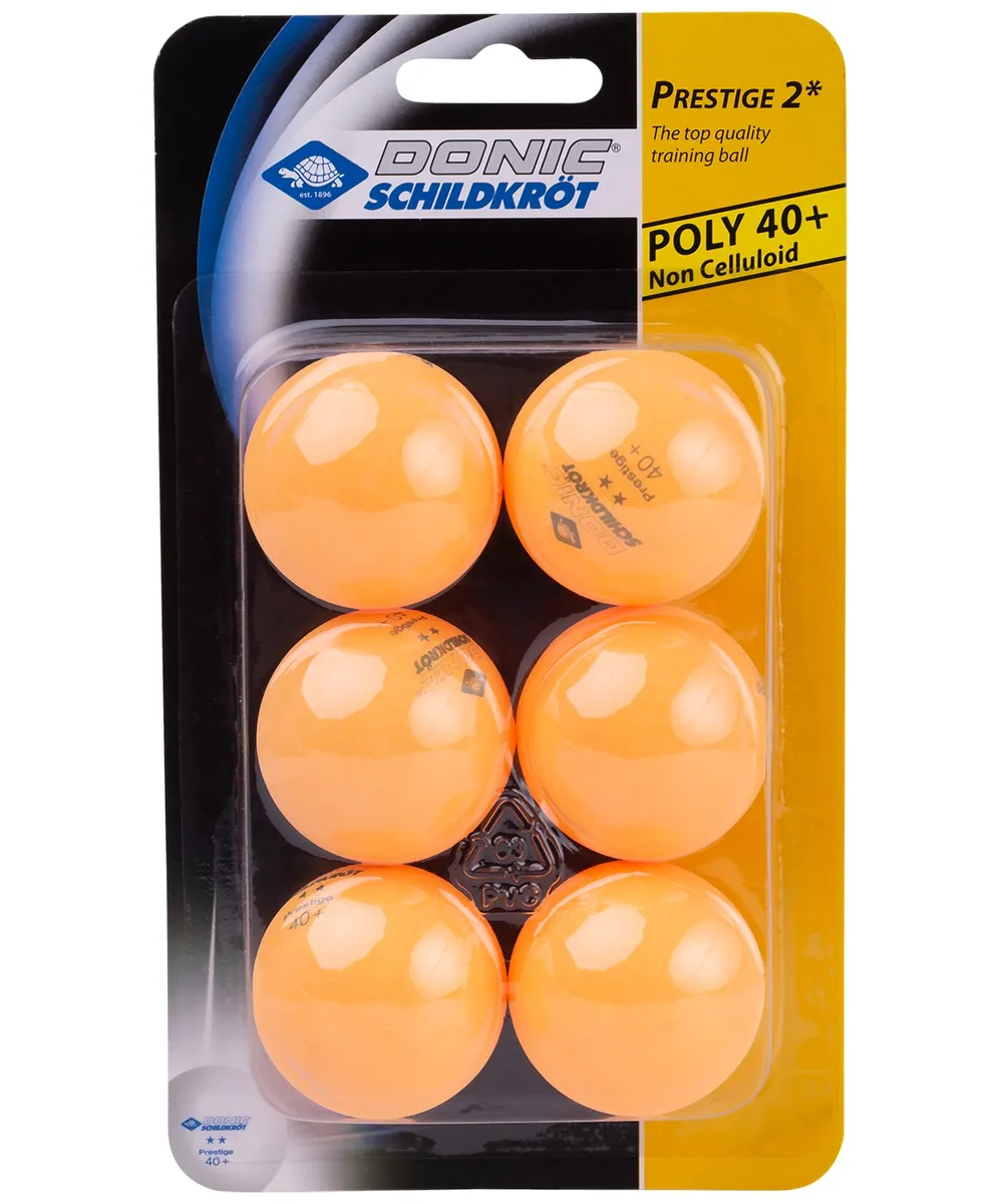 Мяч для настольного тенниса Donic-Schildkrot 2* Prestige, оранжевый 6 шт