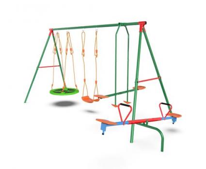 Детский комплекс DFC MULTIPLAY качели: планер, верёвочные, гнездо и балансир