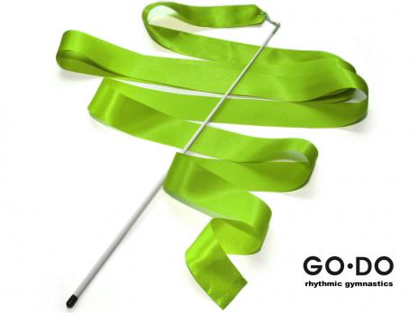 Лента гимнастическая GoDo с палочкой зелёная